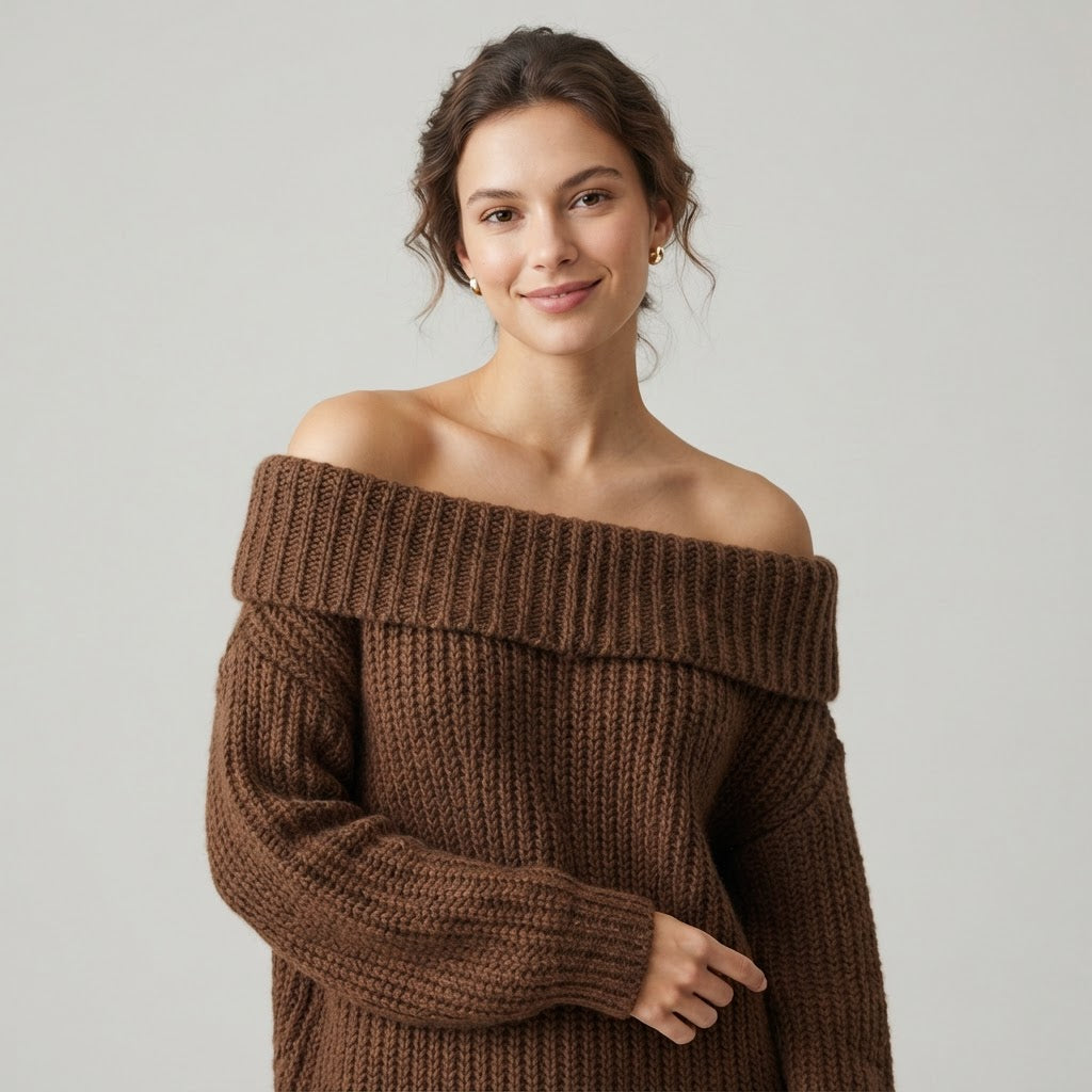 Off-Shoulder Strickpullover — Maillard Edition